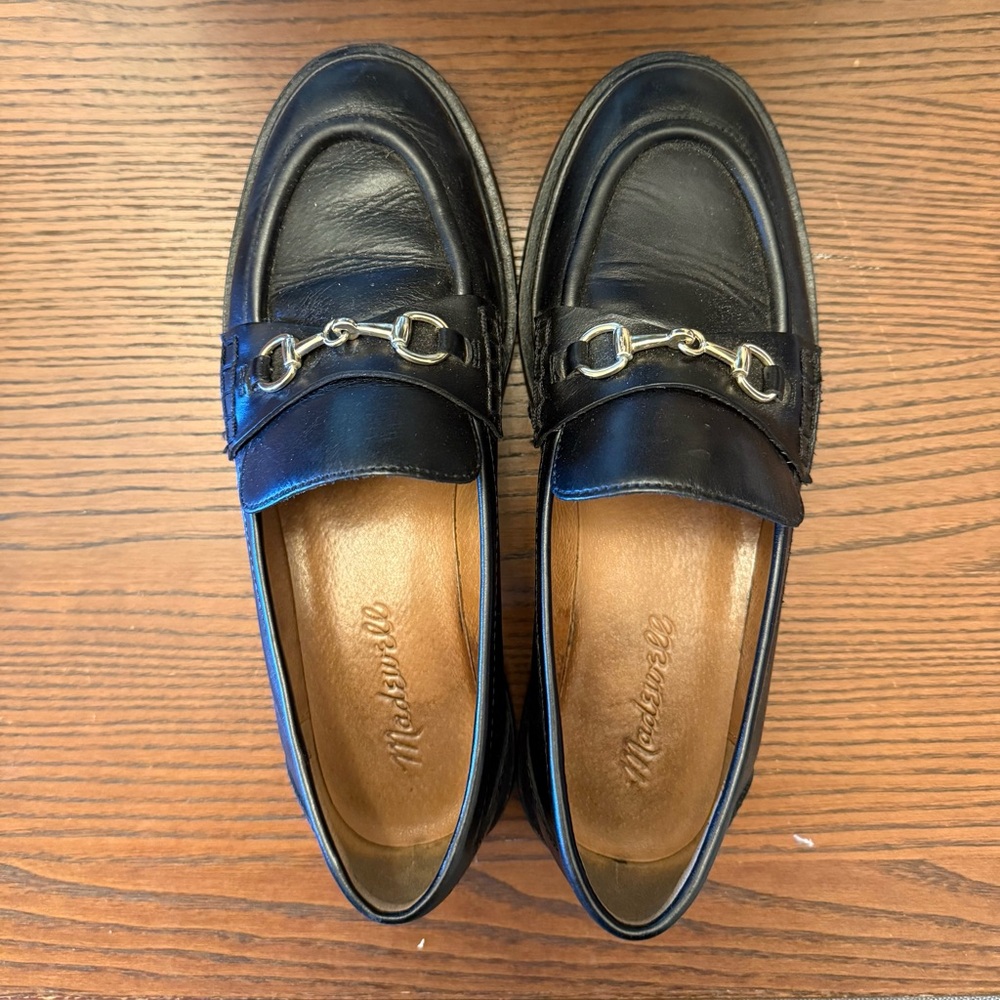 Madewell Women's Black Leather Loafers with Metal Accent